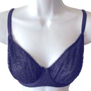 DKNY BRA • NAVY BLUE LACE • UNDERWIRE • 34DD